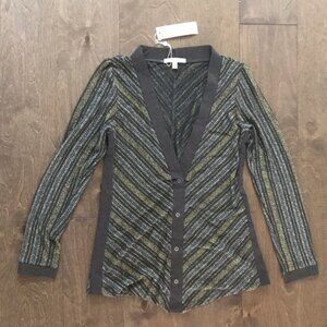 Laila Jayde Women's Gold and Silver Striped Lightweight Button Up Cardigan, XS